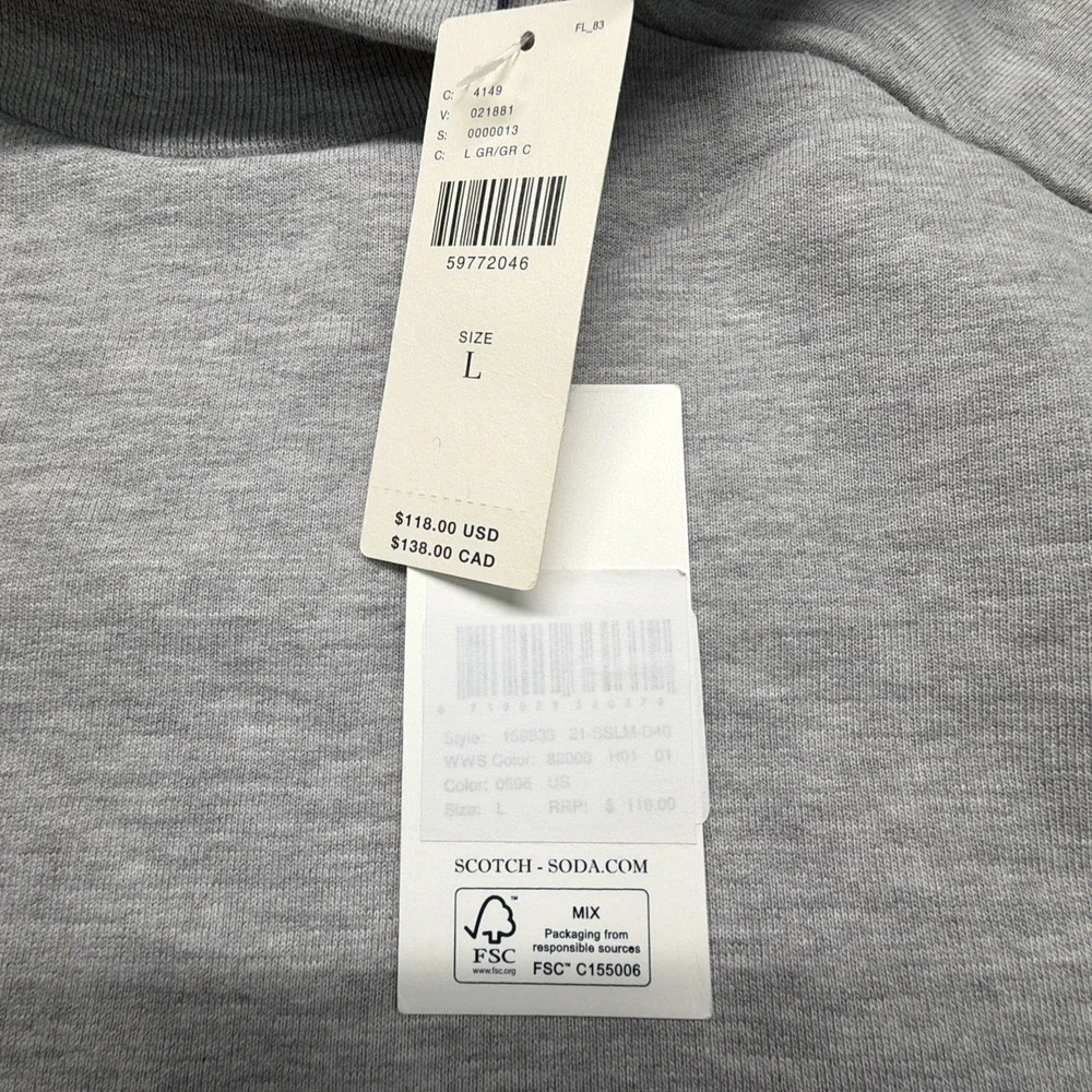 Scotch & Soda Gray Fleece Sweatshirt Style #159933 Size Large NEW w/Tags - Picture 4 of 6
